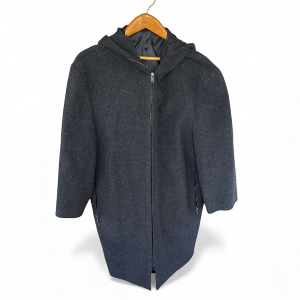 Linea Mens Clothing Wool-Cashmere Hooded Overcoat – Charcoal Grey, Size L